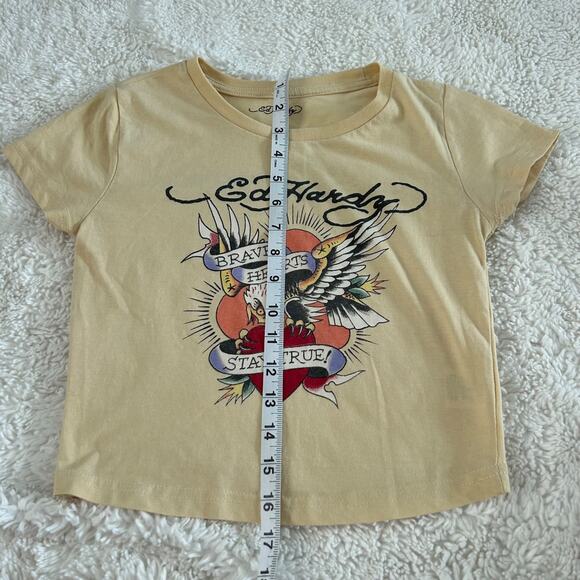 Ed Hardy Womens Baby Crop Top Logo Brave Hearts Tee Sz M Cotton Blend Grunge - Picture 4 of 6